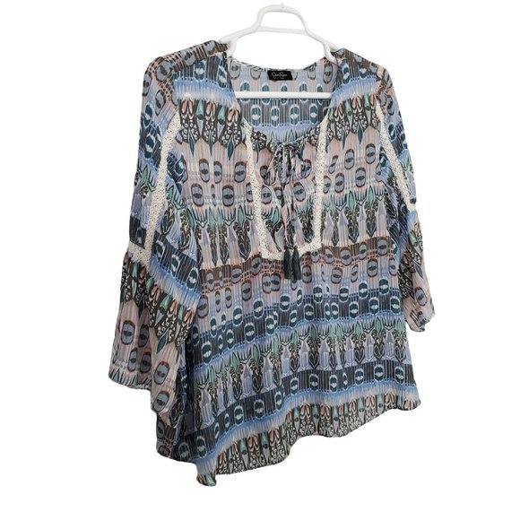 Jessica Simpson Tops - Jessica Simpson Size 2x Blouse Semi Sheer Chiffon Pullover Boho Hippy Shirt Top